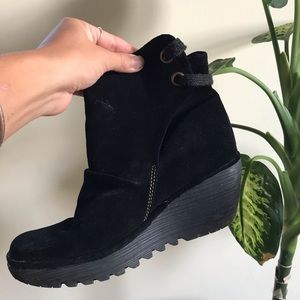 Fly London Yama black suede booties 39
